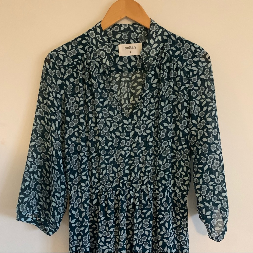 ba&sh Bonnie Bleupaon Blue Floral Midi Dress, Medium - Picture 4 of 16